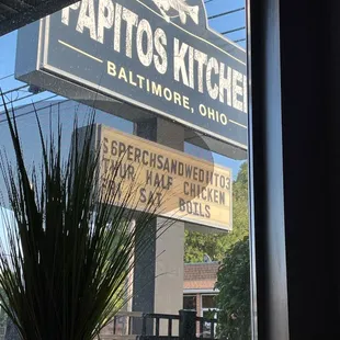 a sign in the window