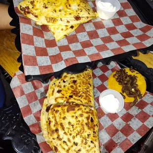 2 pastor XL Quesadill with 1 mini tacos ($20)