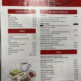 Breakfast menu