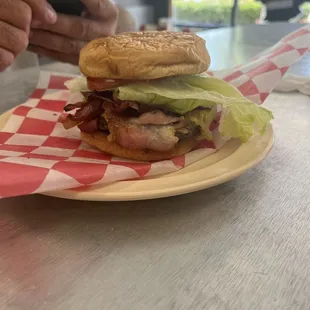 Massive colossal burger with bacon!