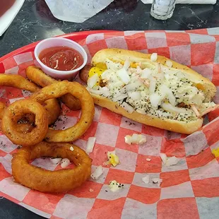 This is one of their hot dogs!  The other one has already been devoured!  The onion rings are fantastic too!