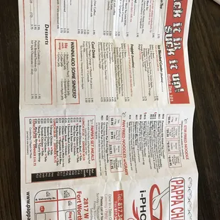 Sorry it's sideways, but the back part of the menu.