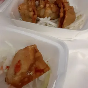 Crab ragoon and samosa.