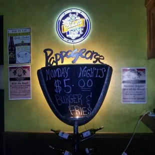 $ 5.00 Burger and Fries every Monday Night 4pm til close....