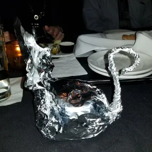 a swan made of tin foil