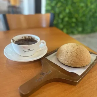 Turkish coffee and signature bun. I love the presentation board for the bun.