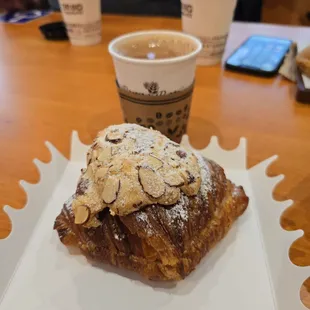 Almond croissant with medium karak chai