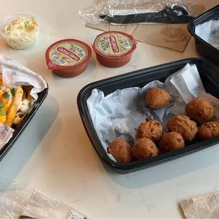 Crispy Shrimp Basket Crab Fries Hush Puppies Fried Oysters