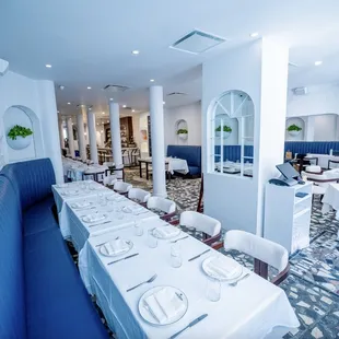 a long table set for a meal