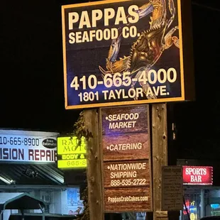 a sign for pappas seafood co