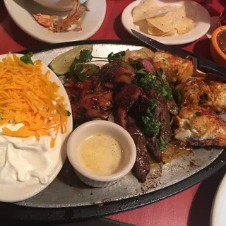 Beef Fajita*, Quail & Shrimp Brochette