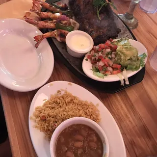 Beef Fajita, RIbs and Shrimp Brochette