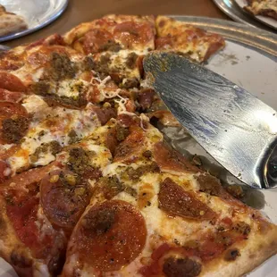 Pepperoni and Sausage on traditional crust.