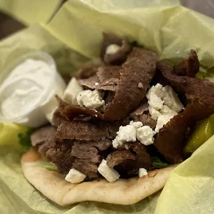 Gyros Deluxe (which is the same as the Gyro Sandwich but for extra $.50 you also get feta on it)