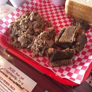 1/2 pound of beef brisket and whole pound of chopped pork.