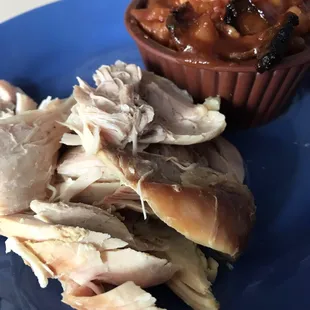 Pulled chicken and baked beans