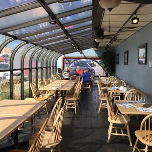 tables and chairs in a restaurant
