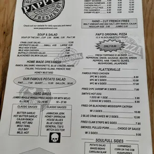 the menu for the restaurant