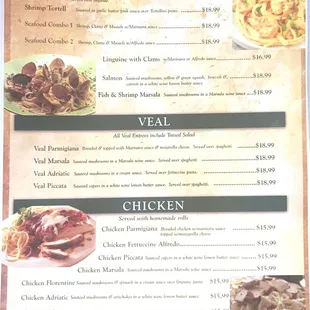 Seafood, Veal and Chicken