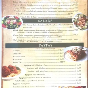 Apps, Salads and Pastas