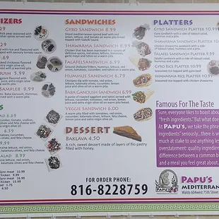 Menu w/Prices &amp; Phone for Ordering