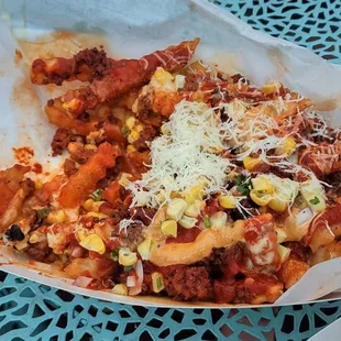 Loaded fries with chorizo