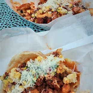 Loaded fries (top), Roti papi (Bottom)