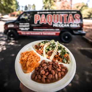 Our most popular catering menu street tacos, rice &amp; beans