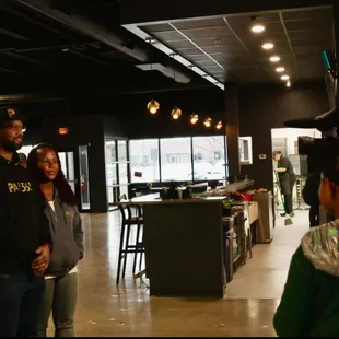 a group of people in a restaurant