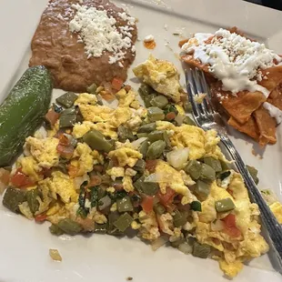 Nopales con huevo with chilaquiles