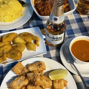 Fried Fish Chunk, plantains, Oxtails