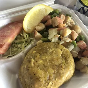 Seafood salad (Mixto) with Mofongo (mashed plantain)