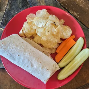 Ella Fitzgerald chicken salad wrap (normally only w/1 pickle, but I stole my husband's)