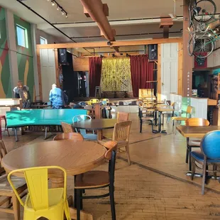 tables and chairs in a cafe