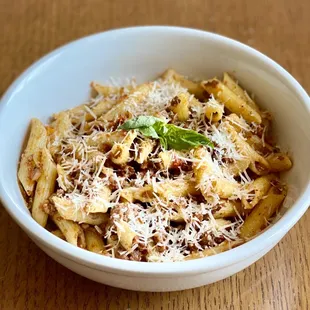 The Six Hour Bolognese. Pork, Beef, Lamb, Tomatoes, simmered for Six Hours &amp; served over Penne