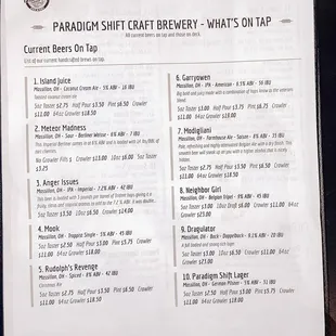 Beer Menu