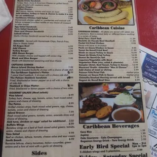 Lunch and dinner items on back of menu.