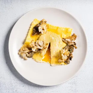 Mushroom Raviolo | ricotta, egg yolk, sherry sabayon