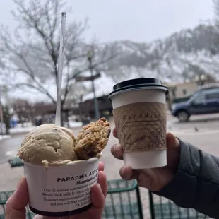 Cappuccino gelato and hot chocolate