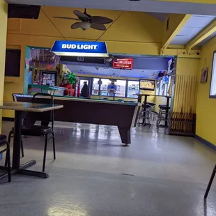 a pool table in a restaurant