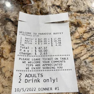 Receipt for two