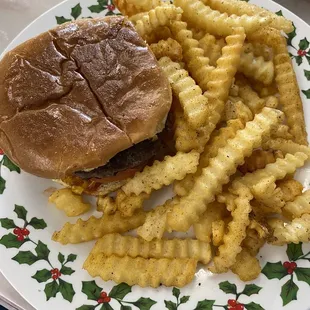 Hamburger and Old Bay Fries
