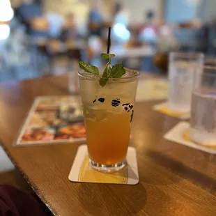 a drink on a wooden table