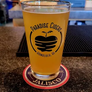 Mango Daze Cider 16floz Draft $7.00 (05/20/23). @ParadiseCiders #Mililani #Oahu #Hawaii #Cidery #Ciders #DrinkPorn
