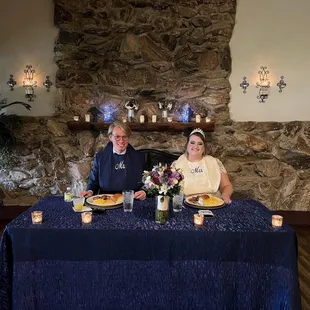 Bride/Groom table with beautiful fireplace