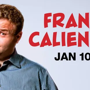 a man in a blue shirt with the words frank calendo on it