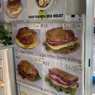 Sandwich menu