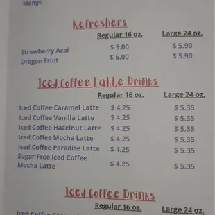 the menu of the restaurant