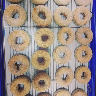 a rack of doughnuts on a cooling rack