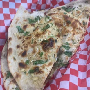 two quesadillas in a basket